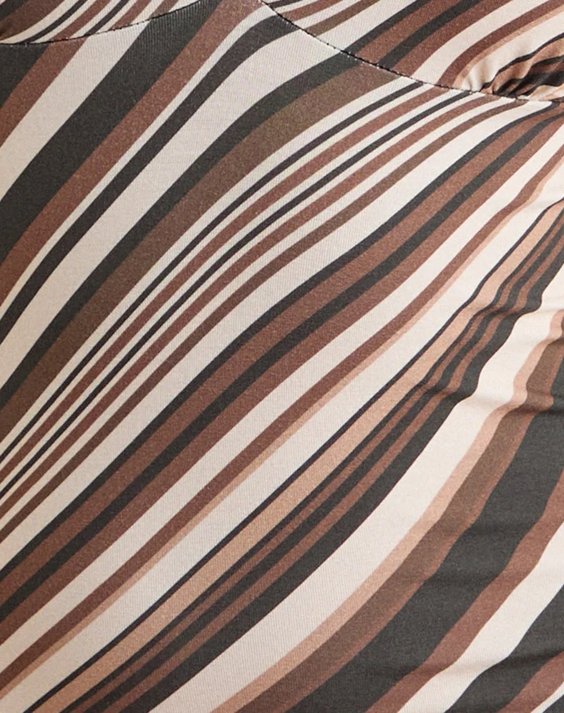 Carmisa-Kleid mit gemischten Streifen in Schokoladenbraun