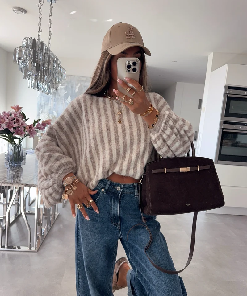 Gestreifter Pullover Lova Taupe Beige