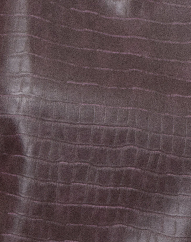Tali-Top mit hohem Kragen aus PU-Leder in Kroko-Optik, Farbe Aubergine