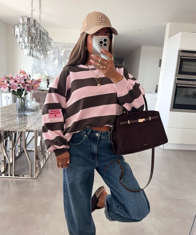 Streifen Pullover Fiora Braun Rosa