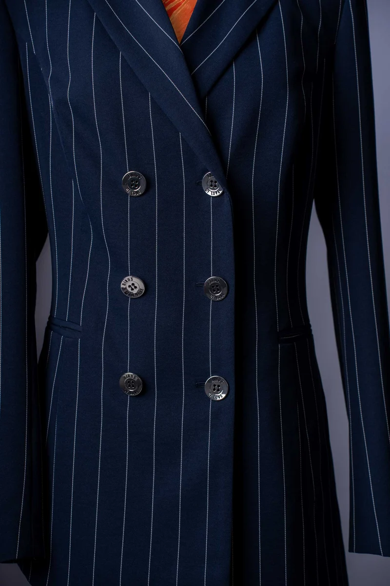 Eleganter Damen-Hosenanzug Nadelstreifen | Doppelreiher-Blazer | Business & Abendmode