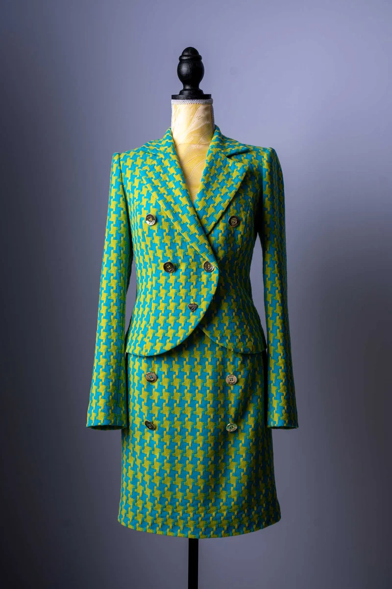 Damen-Kostüm Rock-Anzug | Hahnentritt Muster | Retro-Stil | 2-Teiler