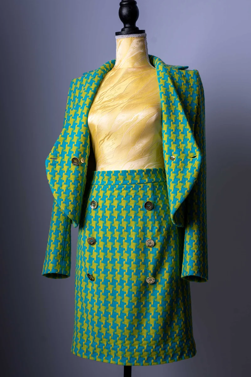 Damen-Kostüm Rock-Anzug | Hahnentritt Muster | Retro-Stil | 2-Teiler