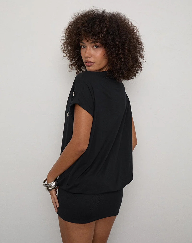 Chukaya-Kleid mit Ösen aus Rayon-Jersey, schwarz
