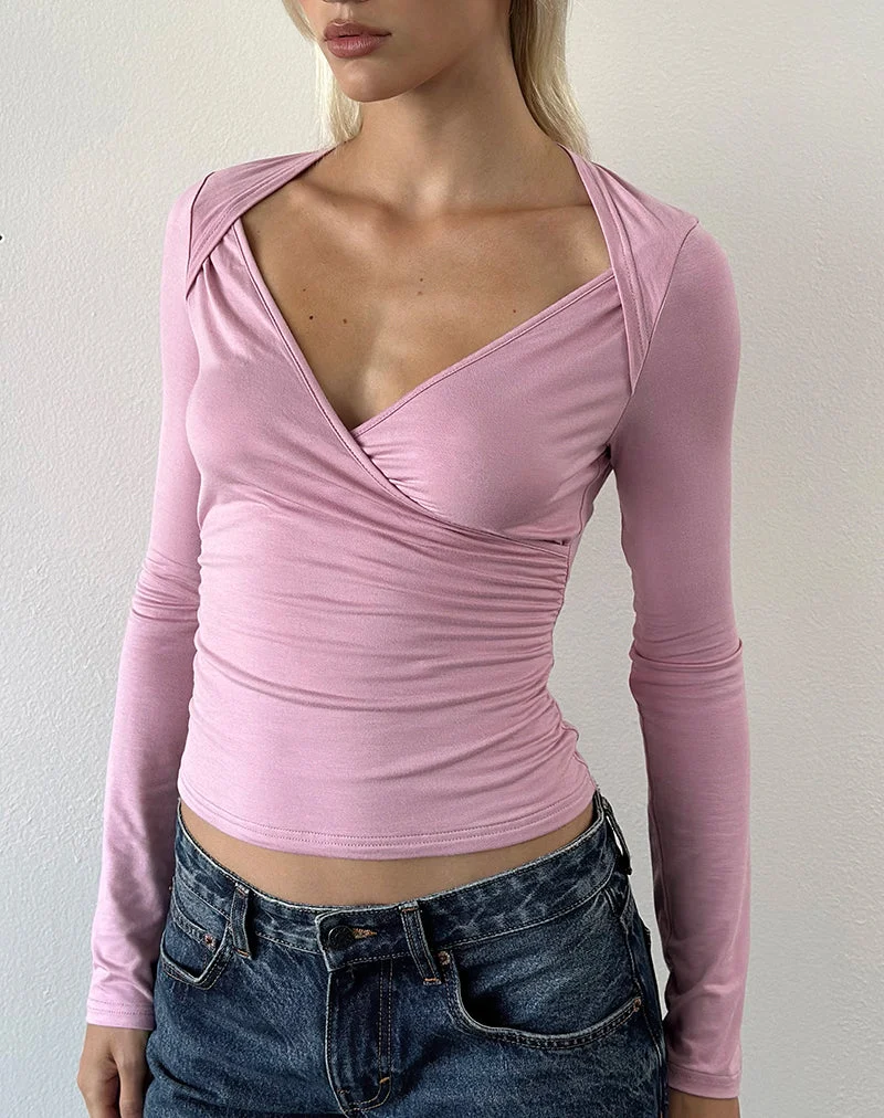 Migu Langarm-Crossover-Top in Coral Blush