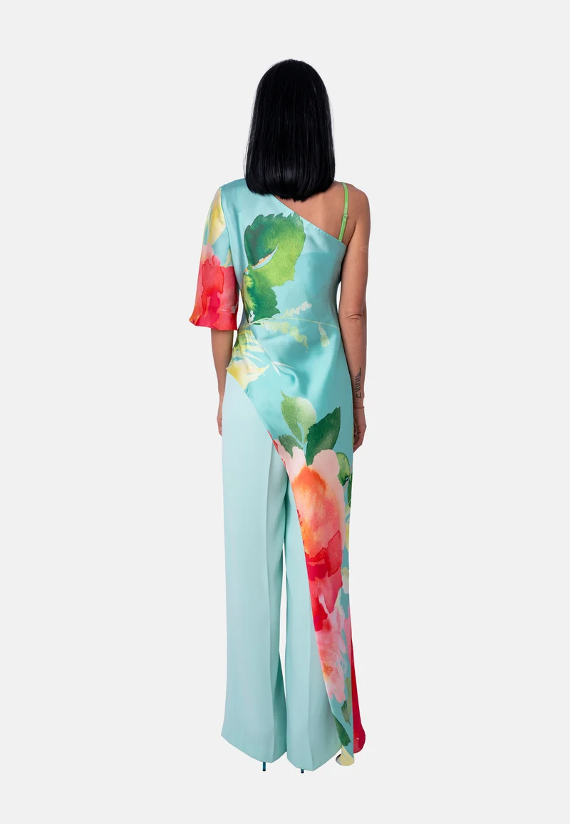 Langer floraler Sommertop mit Spaghettiträgern Mint | Jardin by Birds of Love