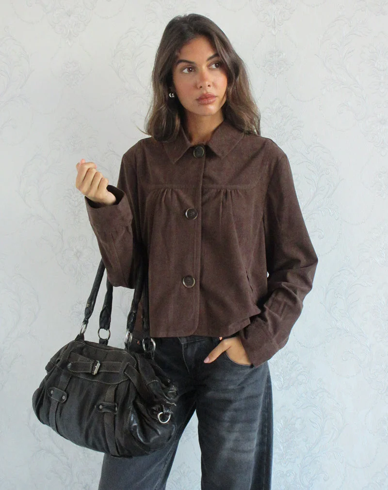 Toba-Jacke mit Kragen aus Cord, dunkelbraun
