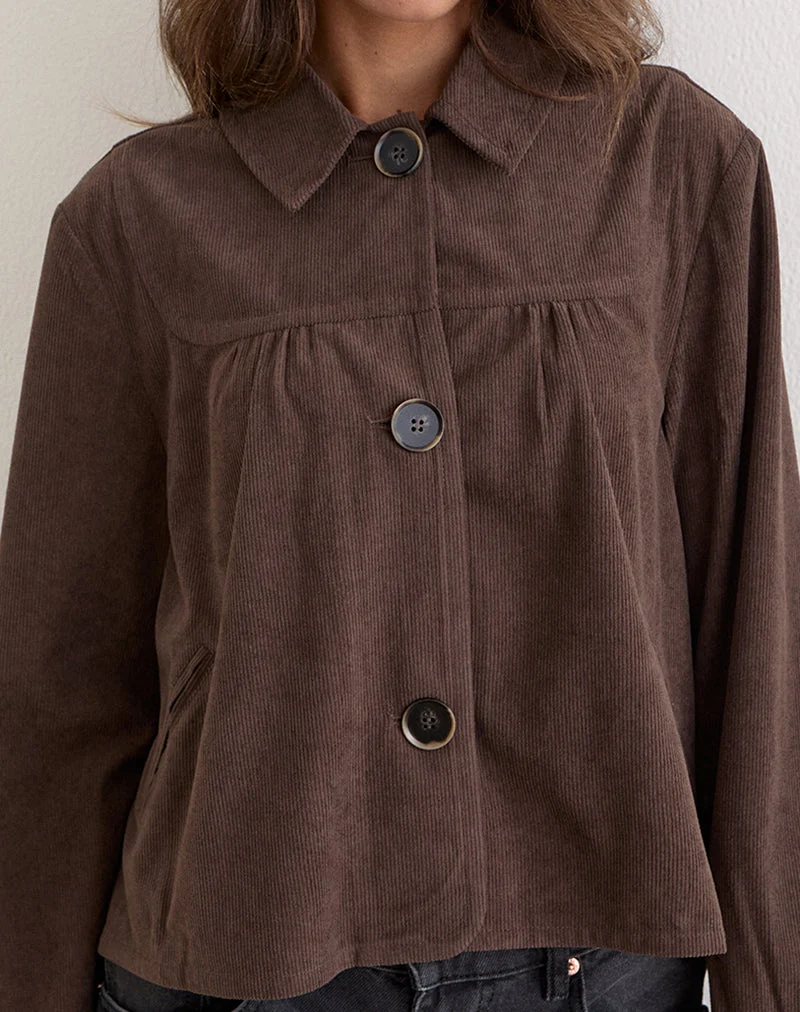 Toba-Jacke mit Kragen aus Cord, dunkelbraun