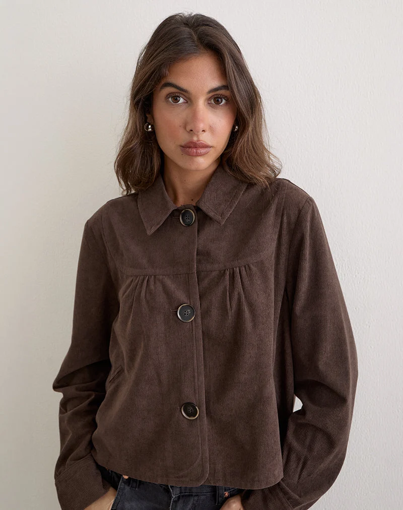 Toba-Jacke mit Kragen aus Cord, dunkelbraun