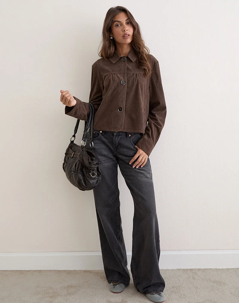 Toba-Jacke mit Kragen aus Cord, dunkelbraun