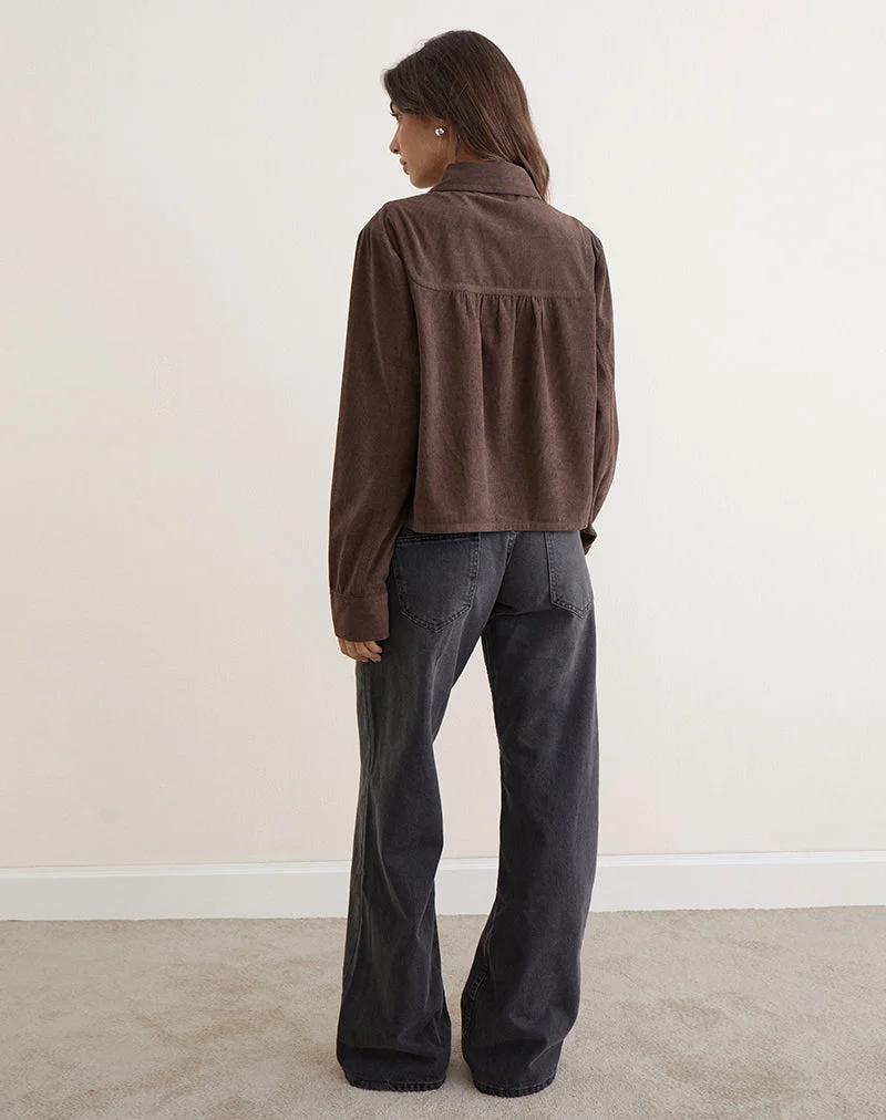 Toba-Jacke mit Kragen aus Cord, dunkelbraun