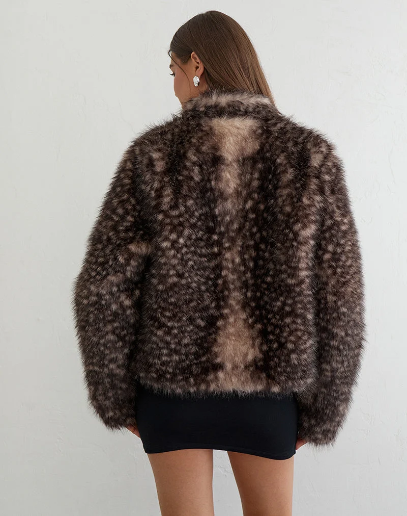 Jerome-Jacke aus Kunstfell mit Tiermuster, braun