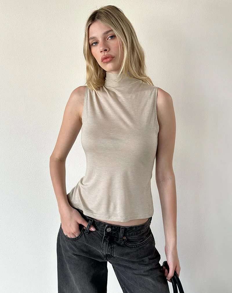 Danha Mock-Tank-Top aus transparentem Jersey in Creme