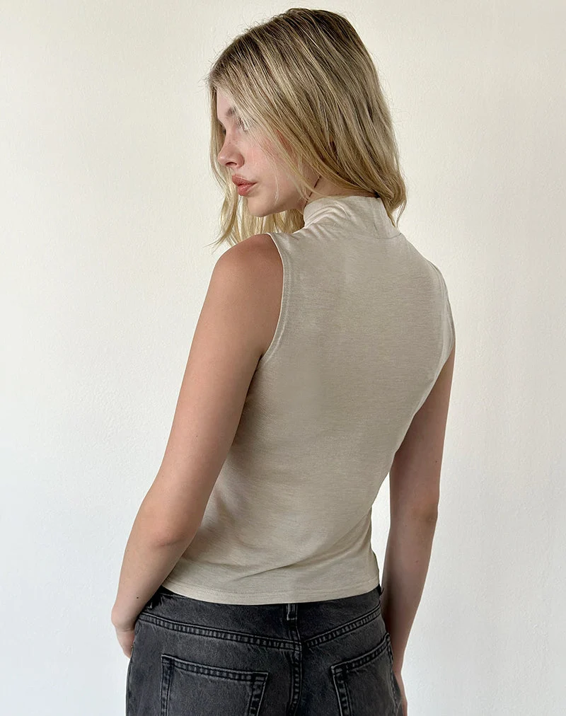 Danha Mock-Tank-Top aus transparentem Jersey in Creme
