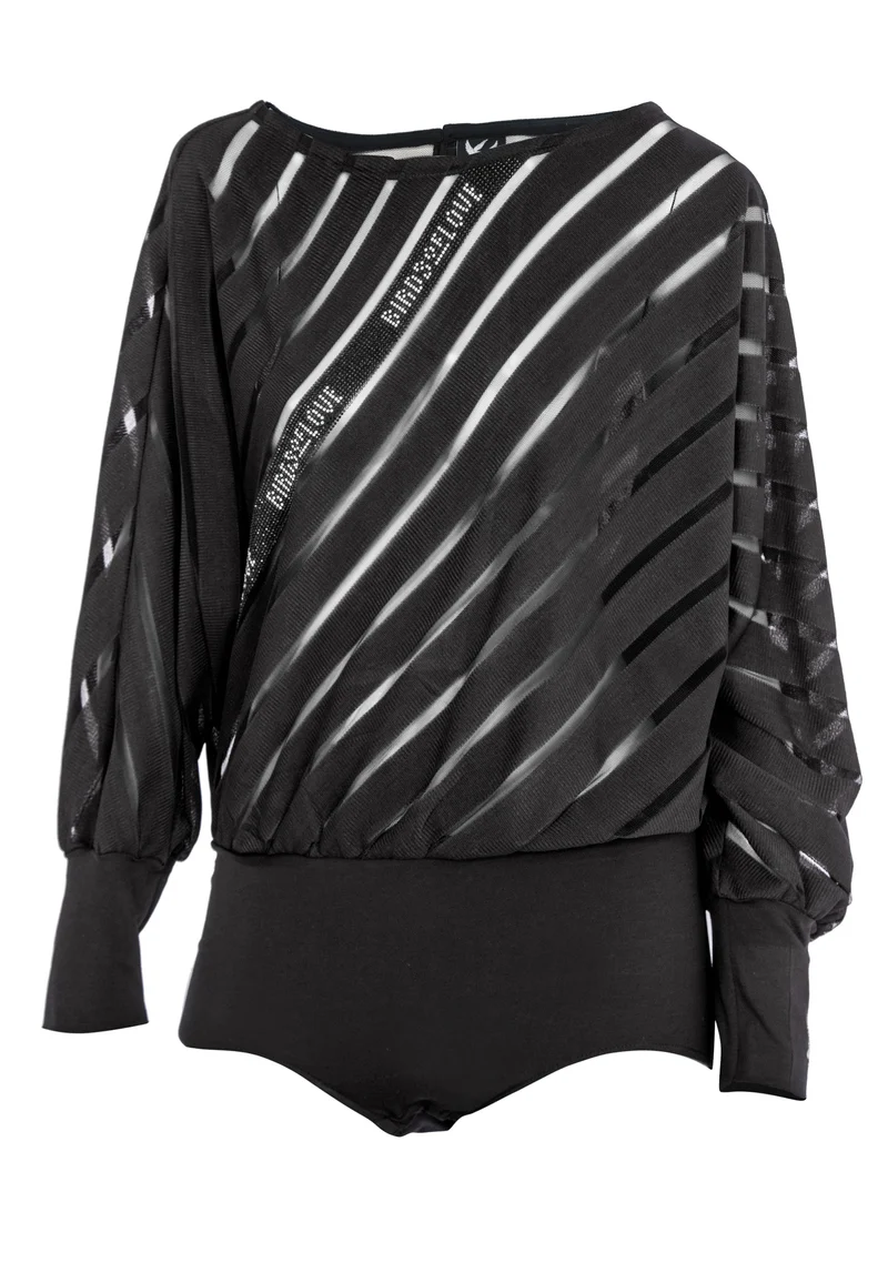 Gestreifter BODYSUIT - Langarmshirt mit Fledermausärmeln Damen schwarz