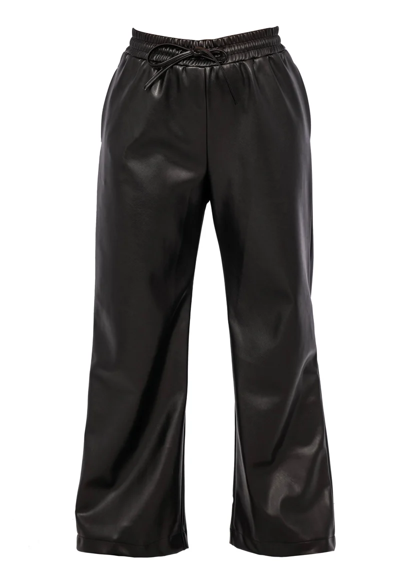 Elegante Lederimitathose mit weitem Bein & hohem Bund | Robuste Wide Leg Kunstlederhose