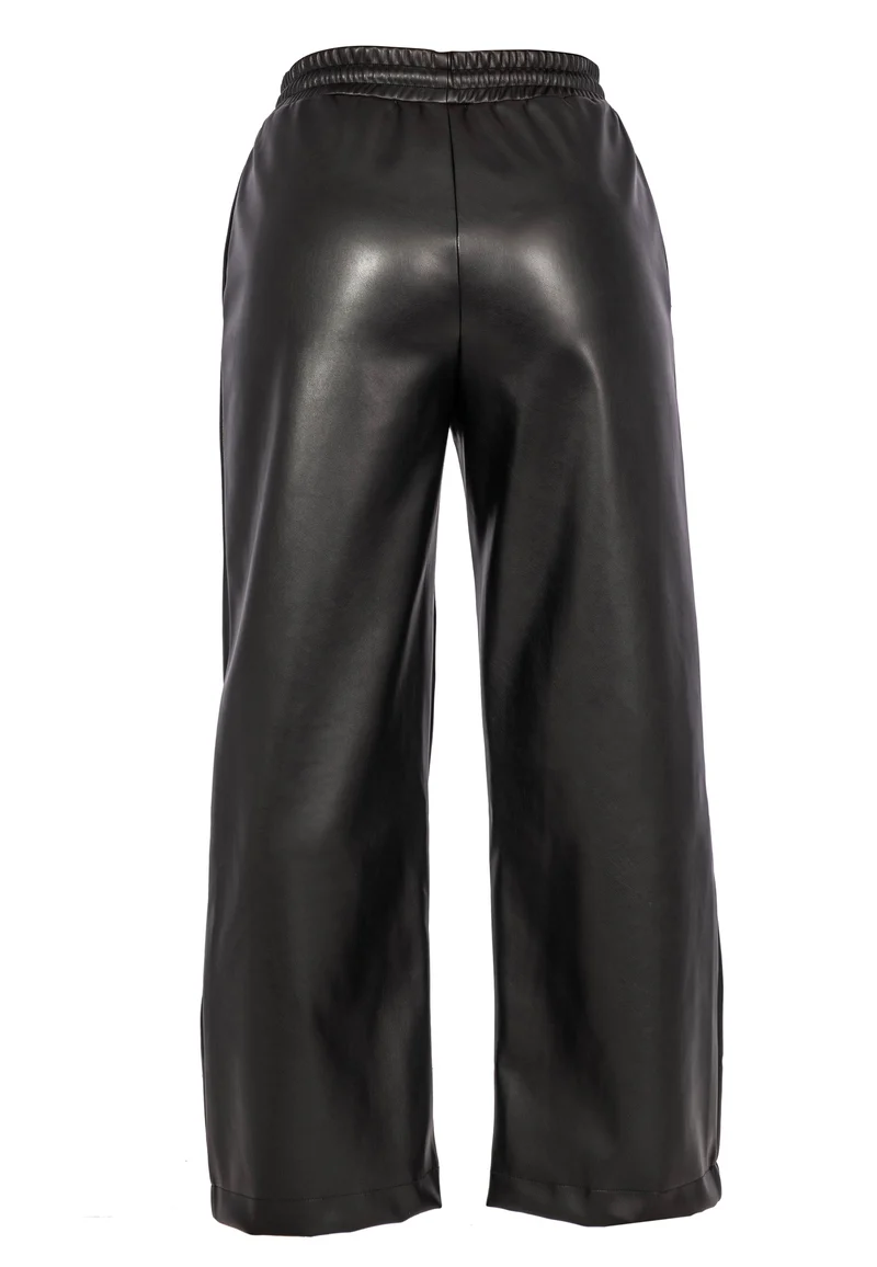 Elegante Lederimitathose mit weitem Bein & hohem Bund | Robuste Wide Leg Kunstlederhose