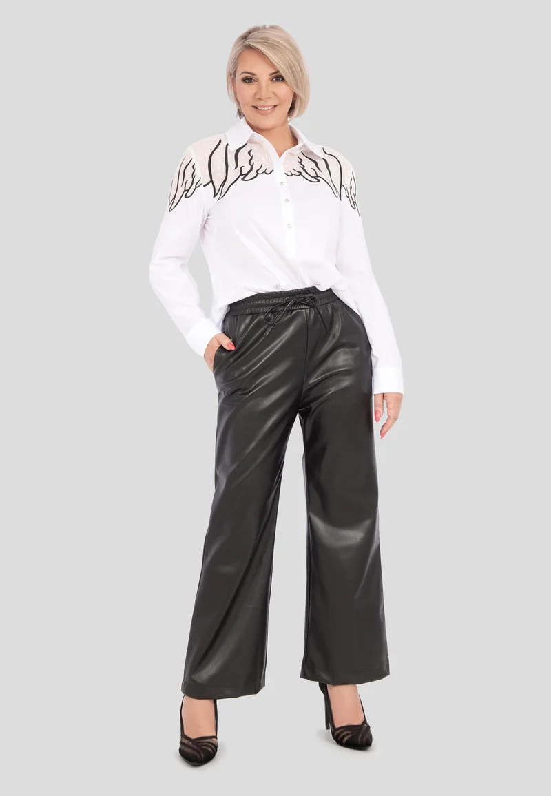 Elegante Lederimitathose mit weitem Bein & hohem Bund | Robuste Wide Leg Kunstlederhose