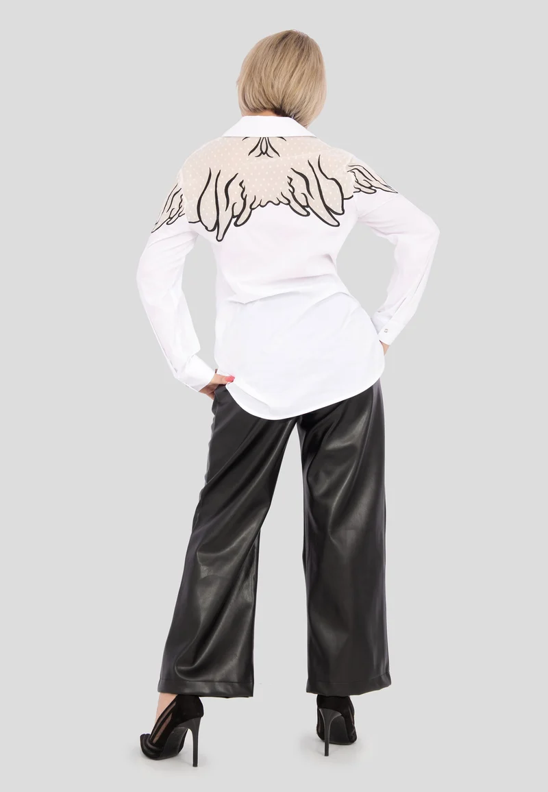 Elegante Lederimitathose mit weitem Bein & hohem Bund | Robuste Wide Leg Kunstlederhose