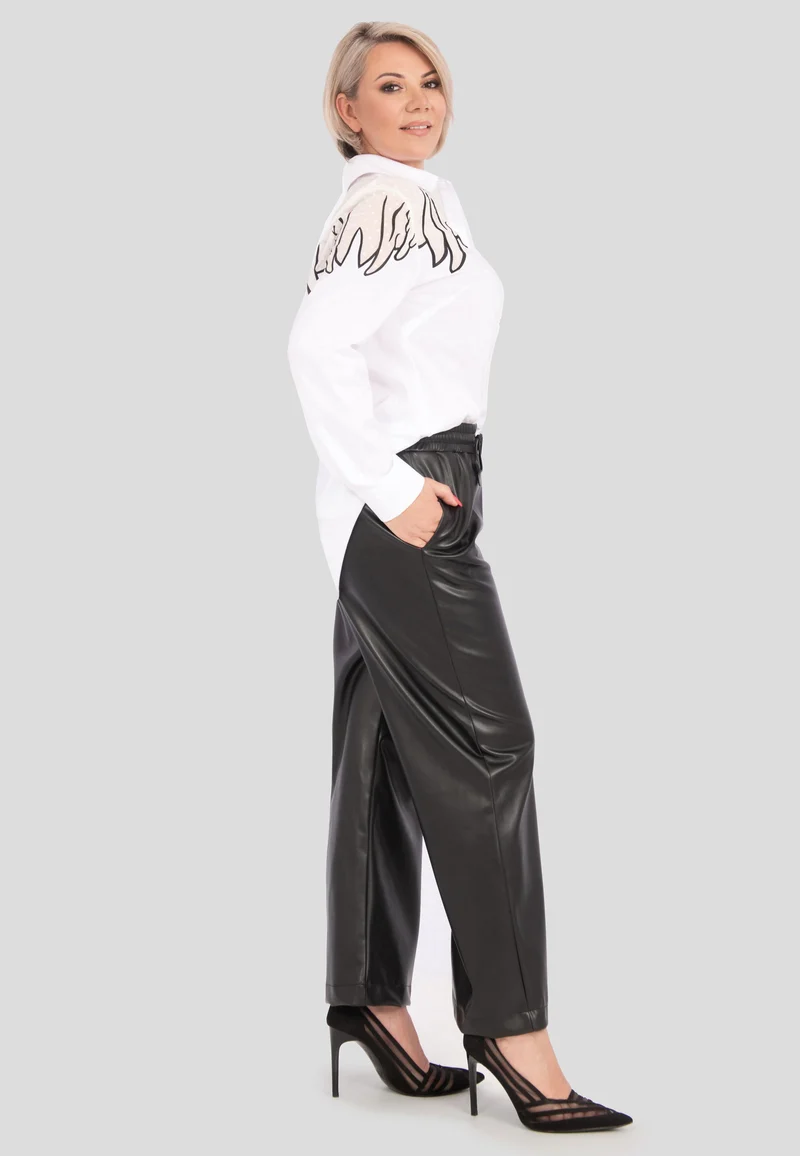 Elegante Lederimitathose mit weitem Bein & hohem Bund | Robuste Wide Leg Kunstlederhose