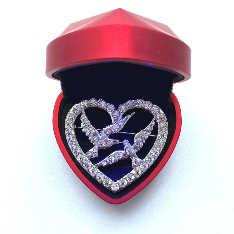 Versilberte Birds of Love Brosche mit Zirkonia-Strass | Elegante Anstecknadel