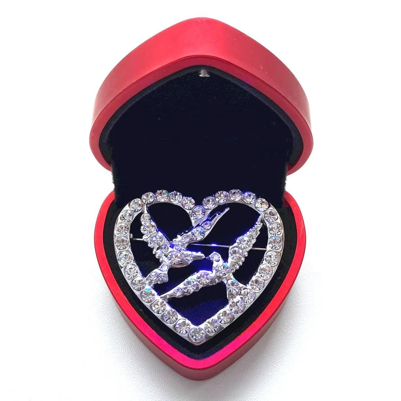 Versilberte Birds of Love Brosche mit Zirkonia-Strass | Elegante Anstecknadel