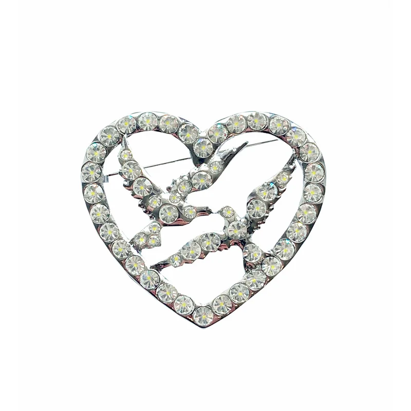 Versilberte Birds of Love Brosche mit Zirkonia-Strass | Elegante Anstecknadel