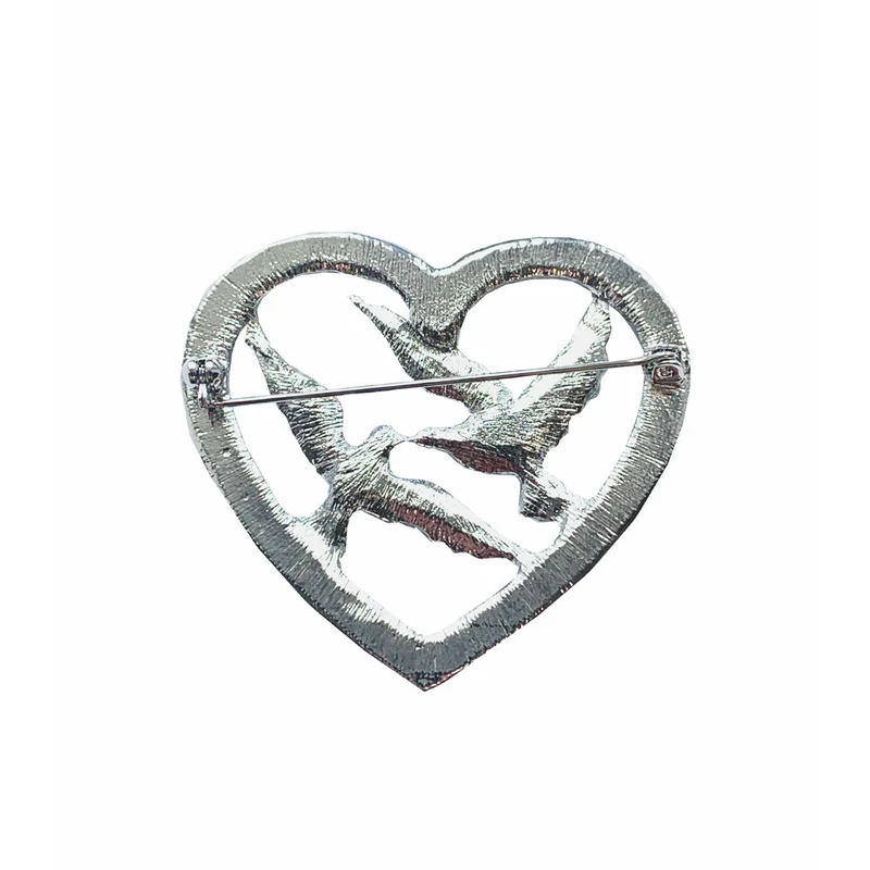 Versilberte Birds of Love Brosche mit Zirkonia-Strass | Elegante Anstecknadel