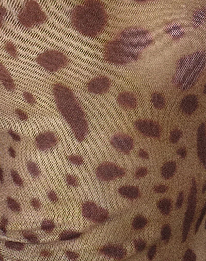 Tyanna Langarm-Oberteil aus Mesh, Größe L, Leopardenmuster, braun