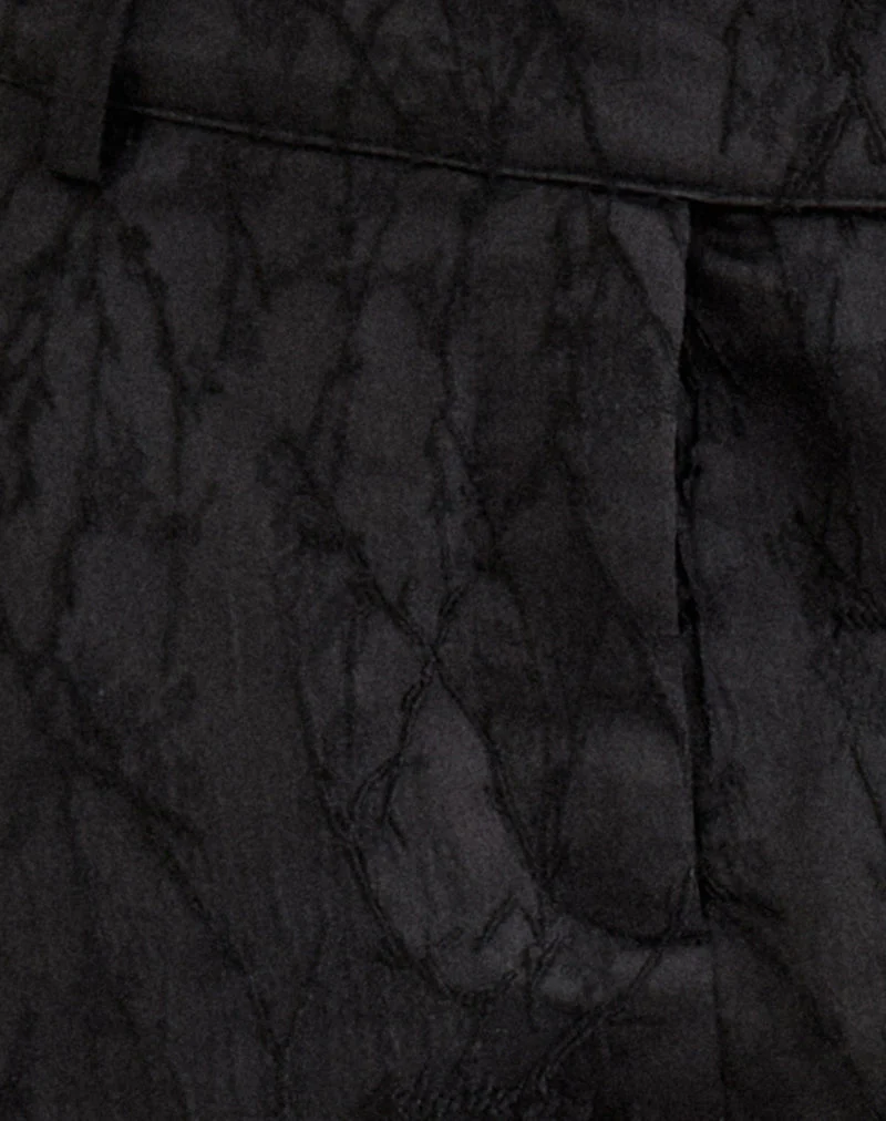 Tanur Mini-Shorts aus schwarzem Satin-Jacquard mit Blumenmuster