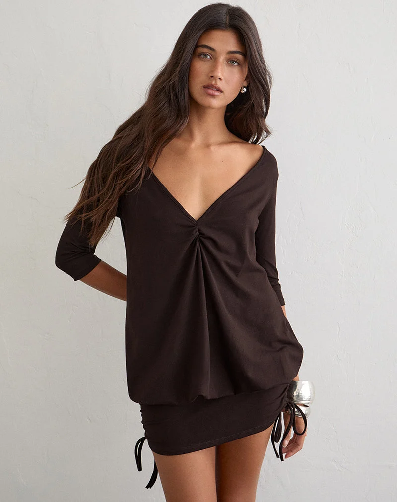 Sundari Minikleid mit viertellangen Ärmeln aus Rayon-Jersey in Schokoladenbraun