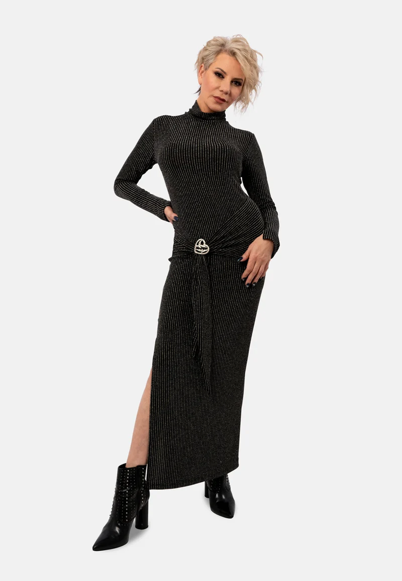 Rollkragen-Strickkleid für Damen - Elegantes Maxikleid