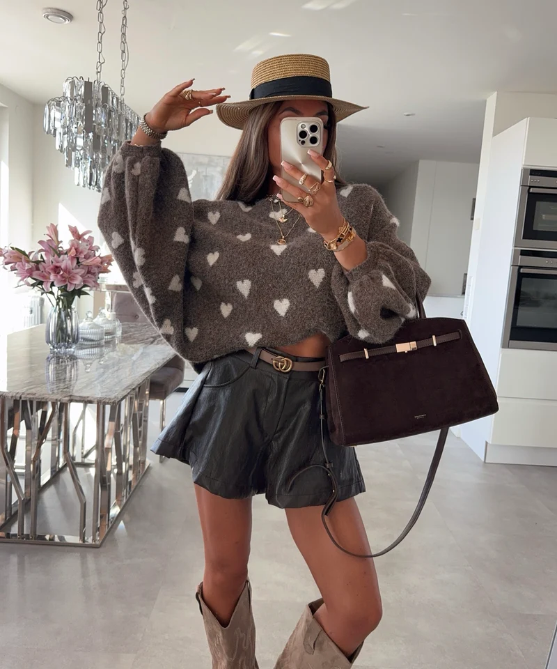 Leder Shorts Hiva Braun