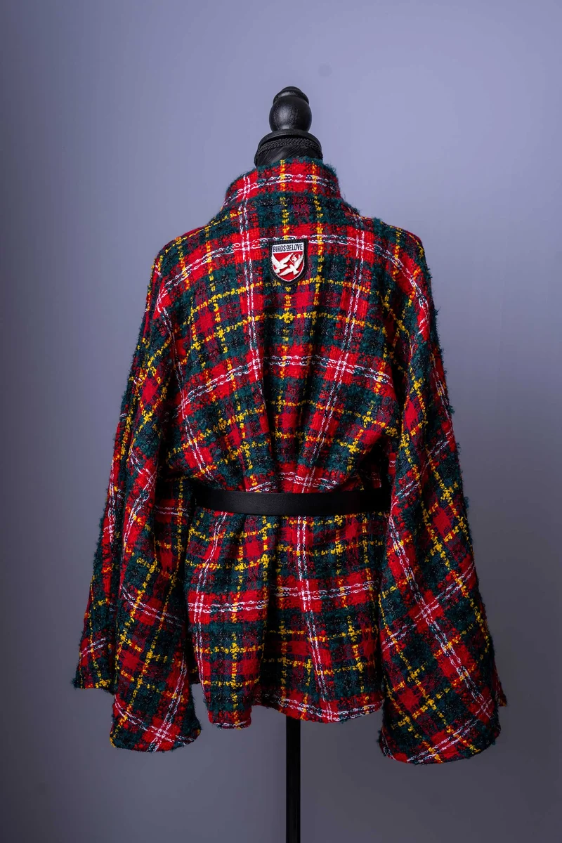 Damen-Tweed-Jacke | Klassisches Karomuster | Eleganter Cape-Stil