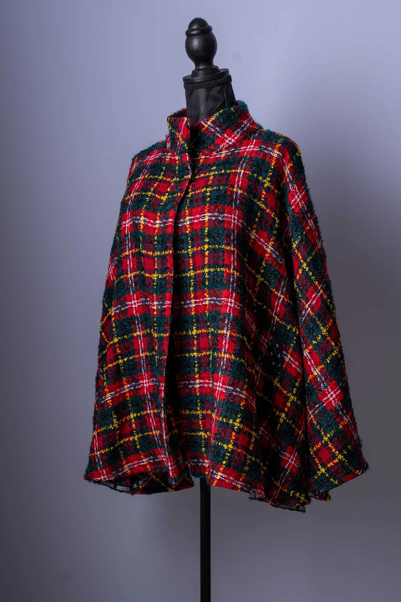 Damen-Tweed-Jacke | Klassisches Karomuster | Eleganter Cape-Stil