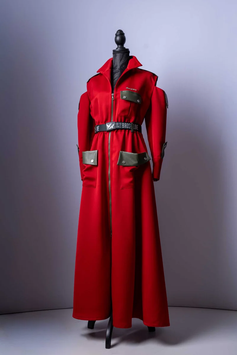 Roter Mantelkleid | Langes Kleid mit Schulter-Cut-Outs | Einzigartiges Design