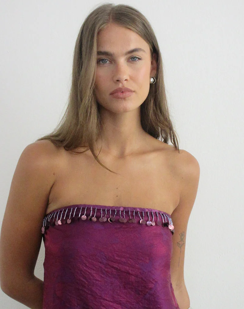 Vars-Oberteil aus glitzerndem Chiffon in Tiefpurpur