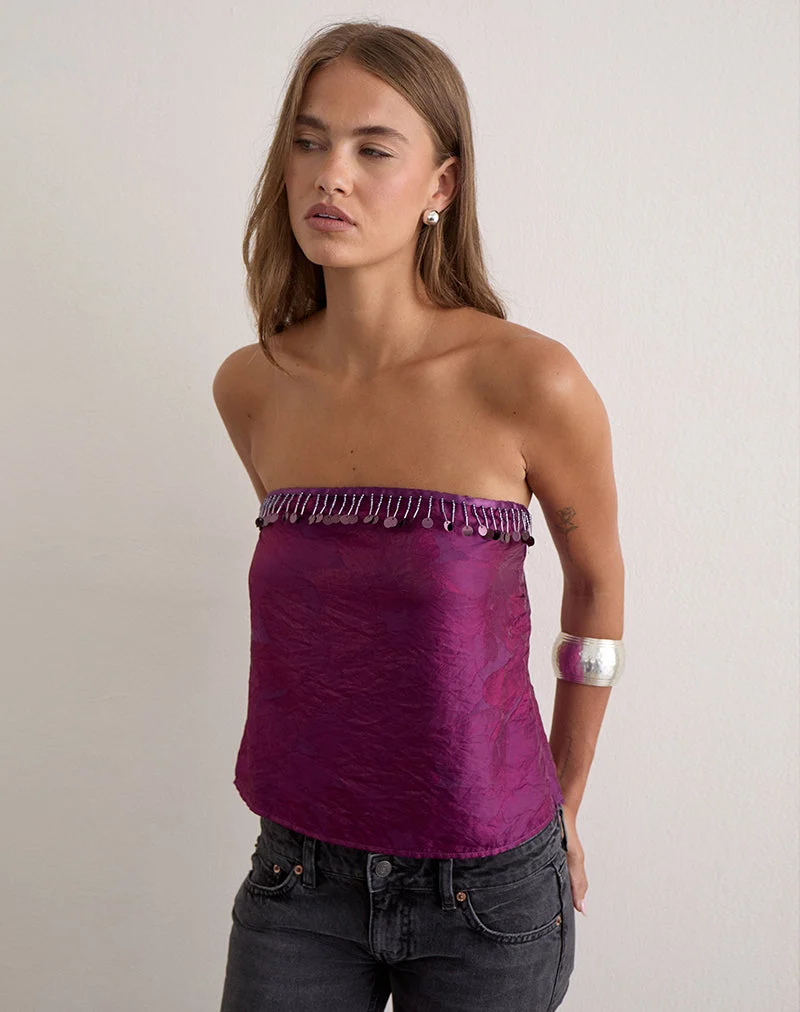 Vars-Oberteil aus glitzerndem Chiffon in Tiefpurpur