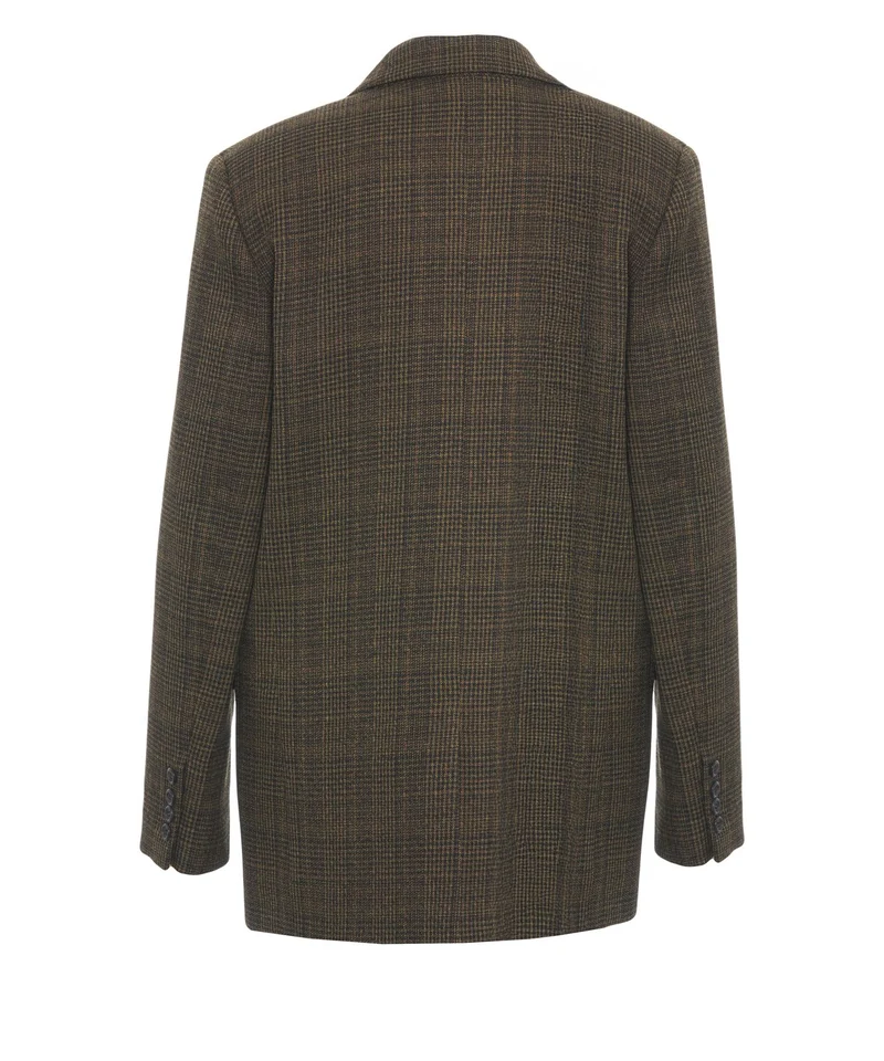 Blazer a quadri con spilla