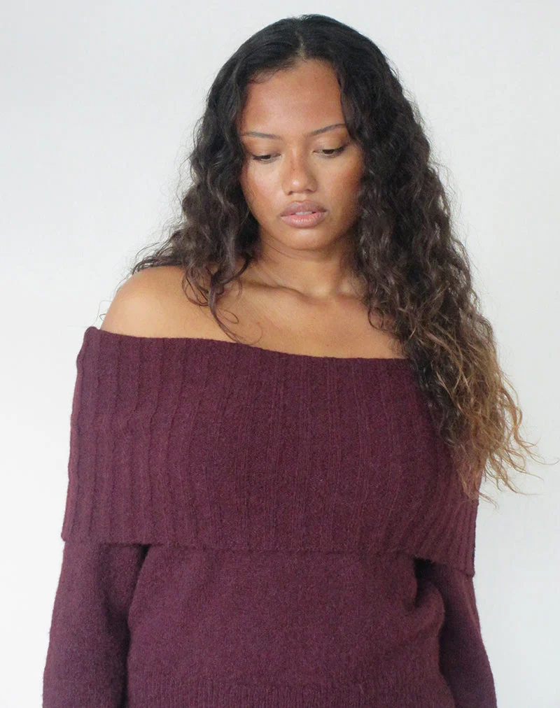 Filahia Bardot Pullover in Burgunderrot