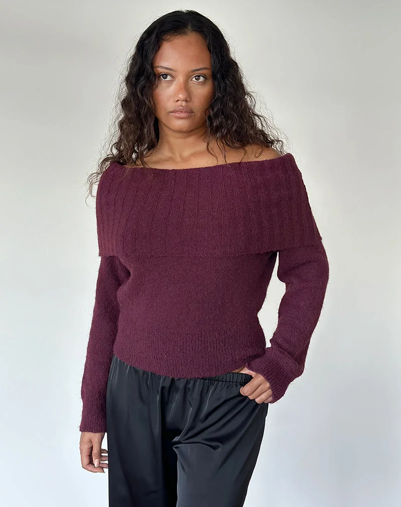 Filahia Bardot Pullover in Burgunderrot
