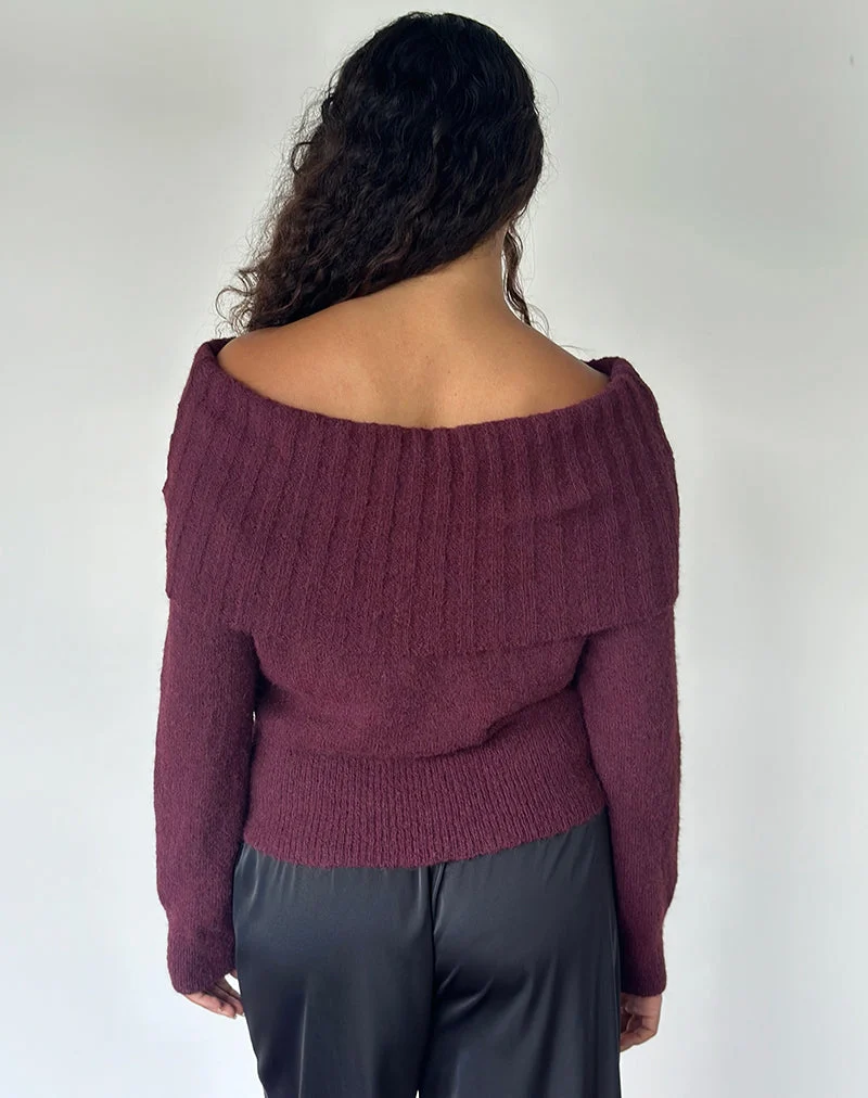 Filahia Bardot Pullover in Burgunderrot