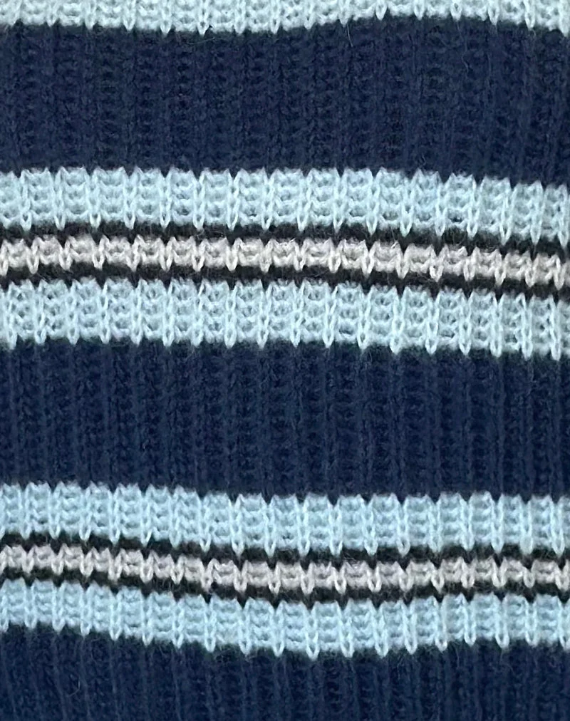 Namirta-Pullover in Marineblau und Hellblau mit schwarzem Streifen