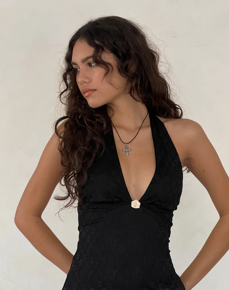 Codami Mini-Kleid mit Neckholder aus Spitze Schwarz
