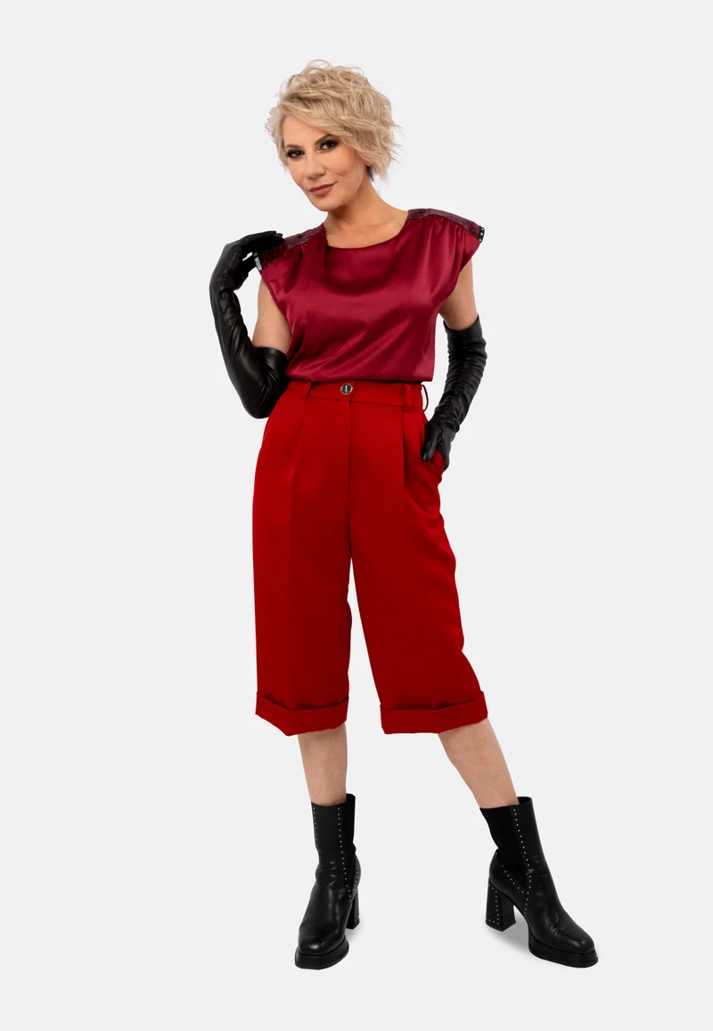 Elegante High-Waist Long Shorts | Stilvolle Shorts in Burgund