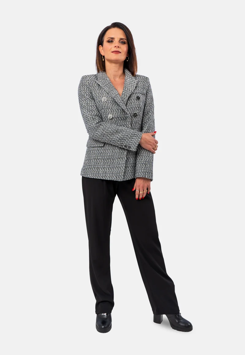 Doppelreiher-Blazer aus Tweed mit Wollanteil - Grau-meliert
