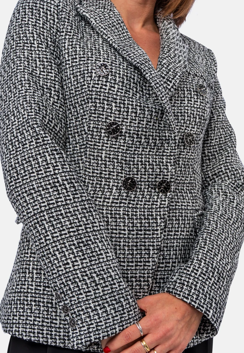 Doppelreiher-Blazer aus Tweed mit Wollanteil - Grau-meliert