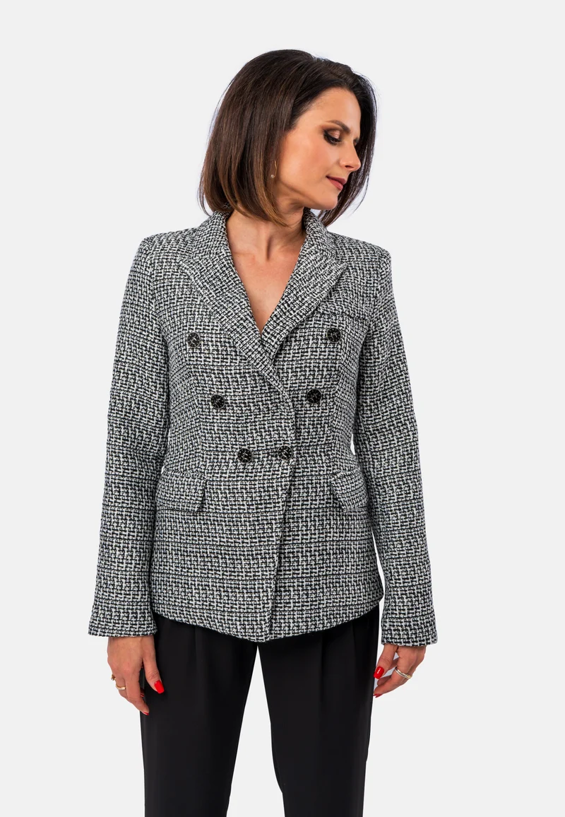 Doppelreiher-Blazer aus Tweed mit Wollanteil - Grau-meliert