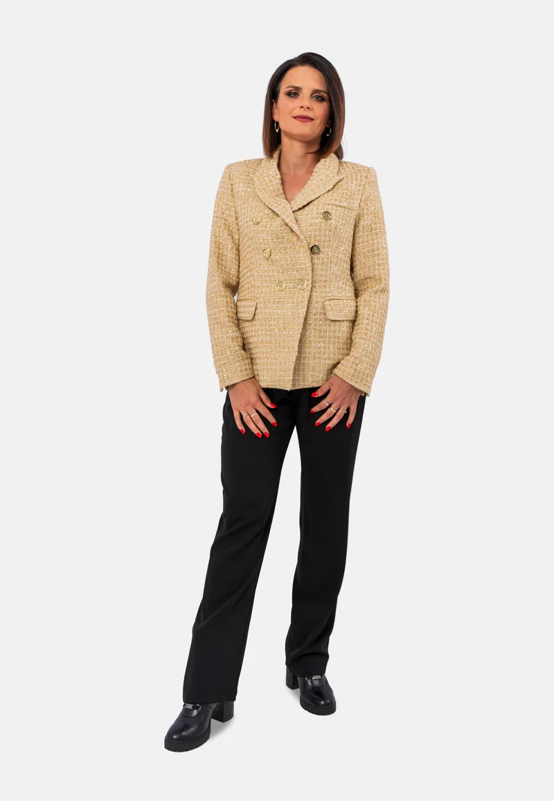 Eleganter Doppelreiher-Blazer aus Gold-Tweed