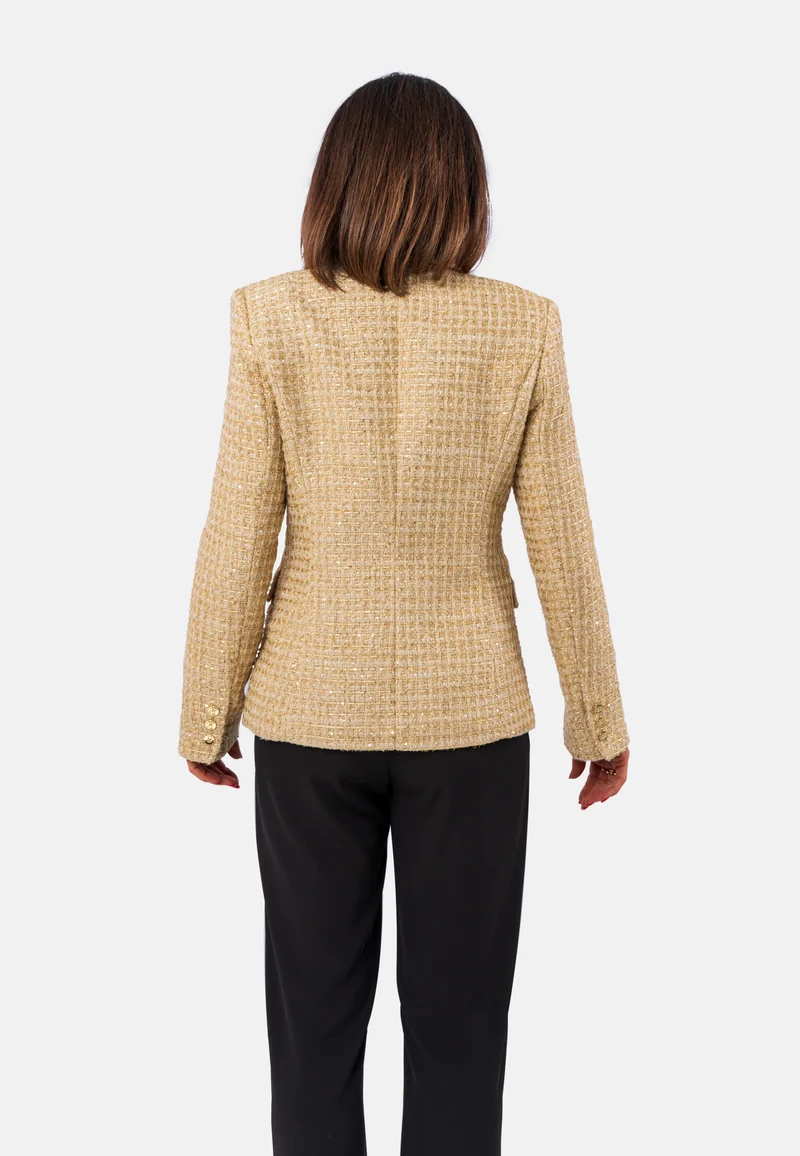 Eleganter Doppelreiher-Blazer aus Gold-Tweed